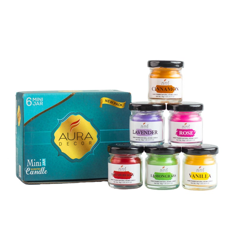 AURA DECOR AuraDecor Fragrance Jar Candle Set of 6 Scented Candles for Home Decoration with Lavender, Cinnamon, Rose, Strawberry, Lemon Grass, Jasmine - Image 4