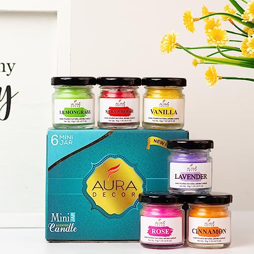 AURA DECOR AuraDecor Fragrance Jar Candle Set of 6 Scented Candles for Home Decoration with Lavender, Cinnamon, Rose, Strawberry, Lemon Grass, Jasmine - Image 2
