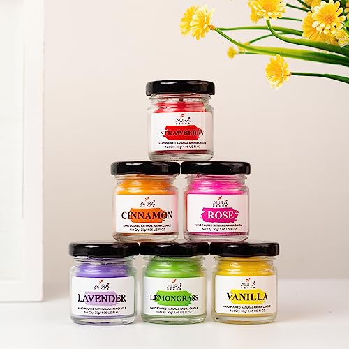 AURA DECOR AuraDecor Fragrance Jar Candle Set of 6 Scented Candles for Home Decoration with Lavender, Cinnamon, Rose, Strawberry, Lemon Grass, Jasmine - Image 3