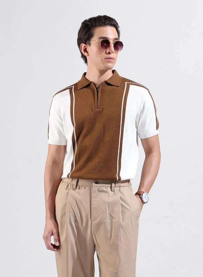 شركة المرآب الهندية Men Slim Fit Textured Polo Neck Half Sleeves T-Shirt