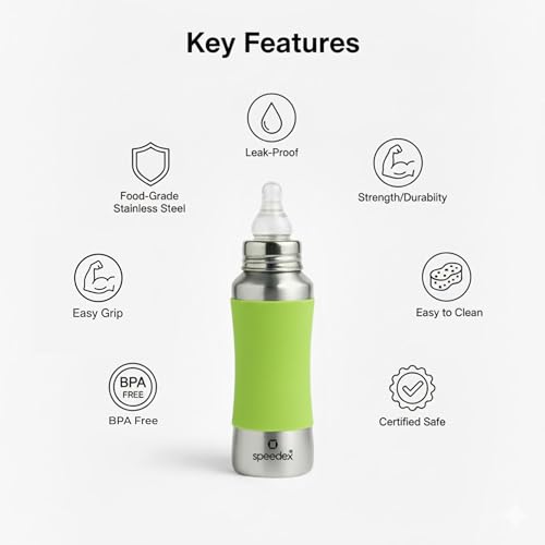 Speedex Stainless Steel Baby Feeding Bottle And Cleaning Brush Combo with Internal ML Marking (240 ML with Brush,1 Nipple Free, Green Colour) - Image 3