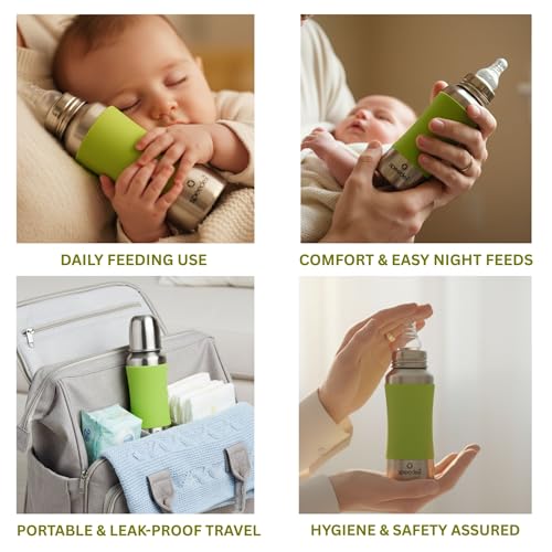 Speedex Stainless Steel Baby Feeding Bottle And Cleaning Brush Combo with Internal ML Marking (240 ML with Brush,1 Nipple Free, Green Colour) - Image 5
