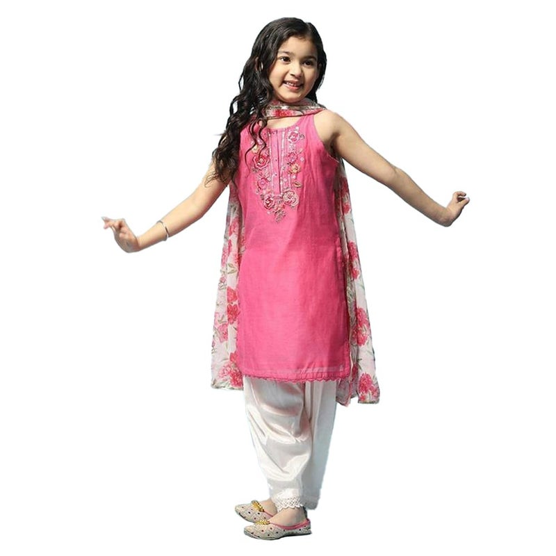 Biba Cotton Salwar Suit Girl Solid Relaxed Kid(Kw4977_Pink_2 Years-3 Years) - Image 4