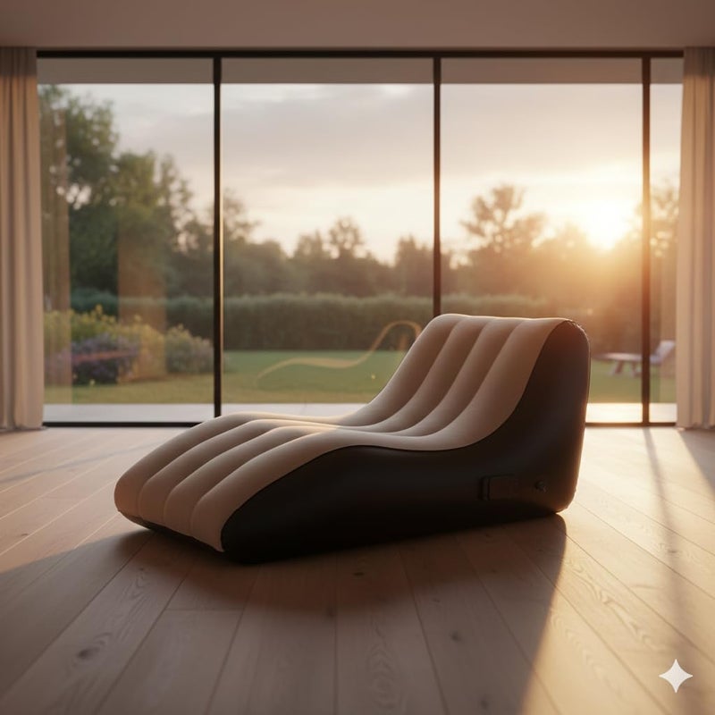 Inflatable Lounger Chair, Brown Black, 180x80x40 cm, PVC, Reclining Lounge Seat for Indoor and Outdoor Use