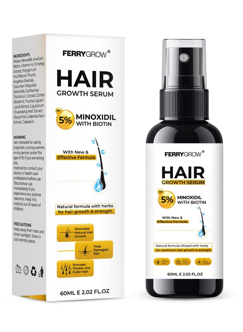 فيري جرو سيروم فيري جرو لنمو الشعر، مينوكسيديل ٥٪ مع البيوتين - علاج لإعادة نمو الشعر للرجال والنساء - يقلل من تساقط الشعر، ويحفز نموه، ويقوي جذوره - ٦٠ مل - Image 1