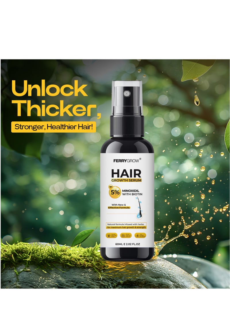 فيري جرو سيروم فيري جرو لنمو الشعر، مينوكسيديل ٥٪ مع البيوتين - علاج لإعادة نمو الشعر للرجال والنساء - يقلل من تساقط الشعر، ويحفز نموه، ويقوي جذوره - ٦٠ مل - Image 2