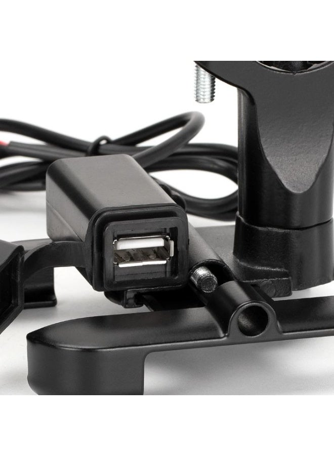 Heavy Duty Aluminum Motorcycle Phone Mount with USB Charger - Metal Handlebar Holder 360° Rotatable & Anti-Shake (Black) - Image 4
