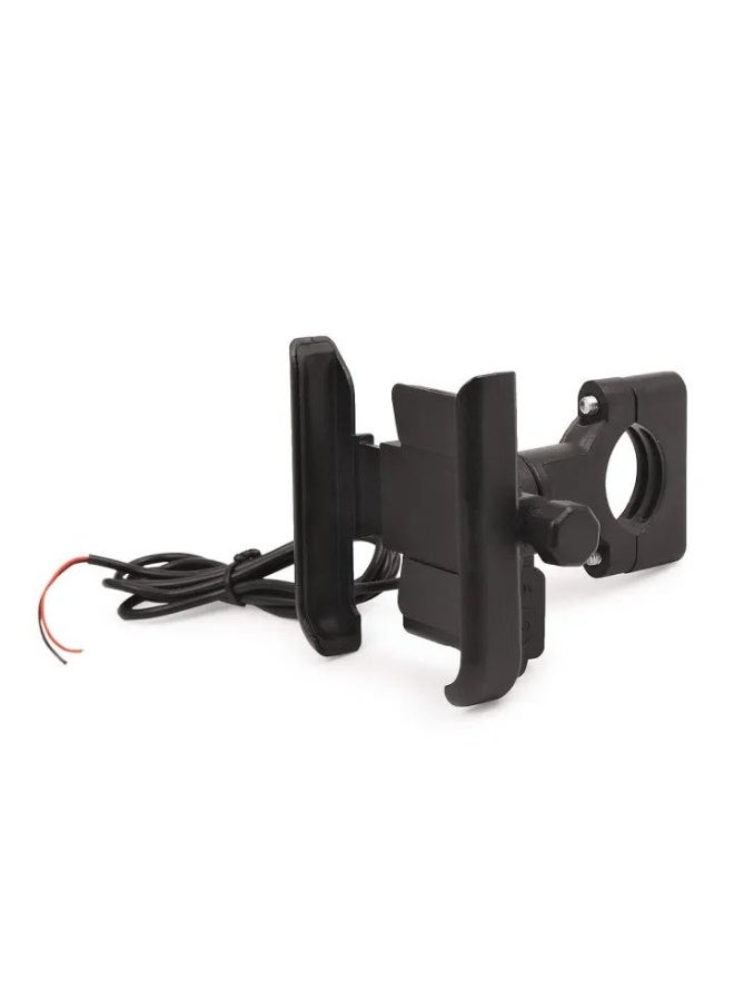 Heavy Duty Aluminum Motorcycle Phone Mount with USB Charger - Metal Handlebar Holder 360° Rotatable & Anti-Shake (Black) - Image 5