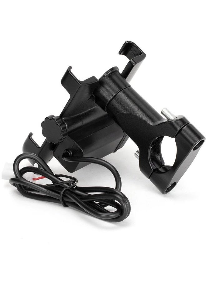Heavy Duty Aluminum Motorcycle Phone Mount with USB Charger - Metal Handlebar Holder 360° Rotatable & Anti-Shake (Black) - Image 3