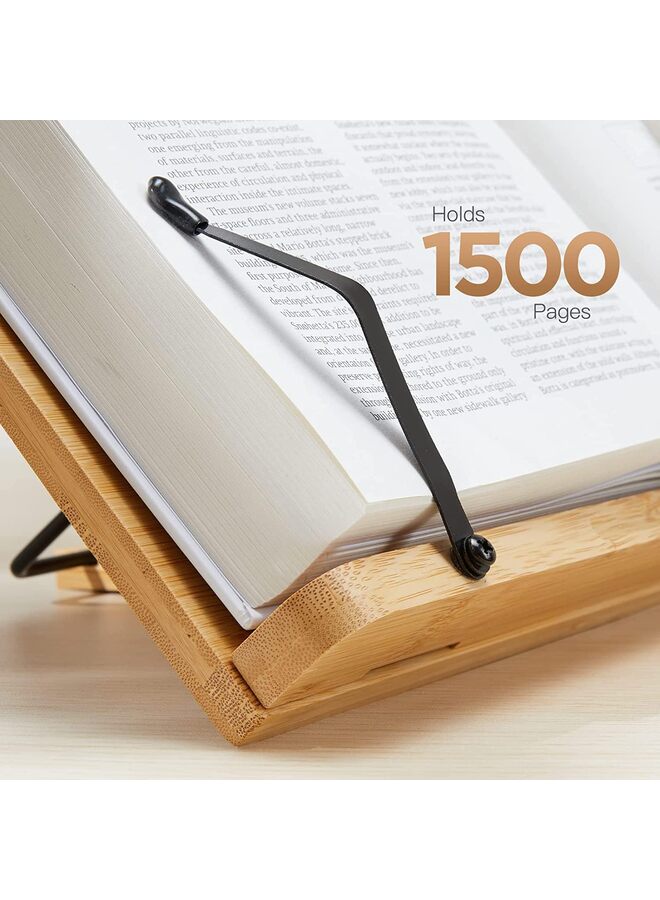 Bamboo Book Stand, Large Cookbook Holder Reading Book Holder with Adjustable Height - Image 4