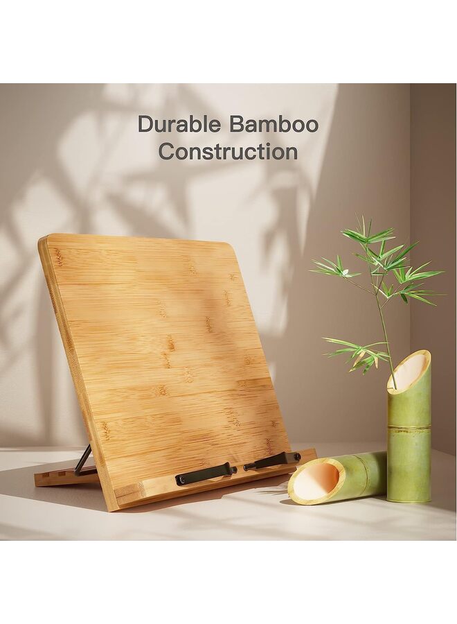 Bamboo Book Stand, Large Cookbook Holder Reading Book Holder with Adjustable Height - Image 3