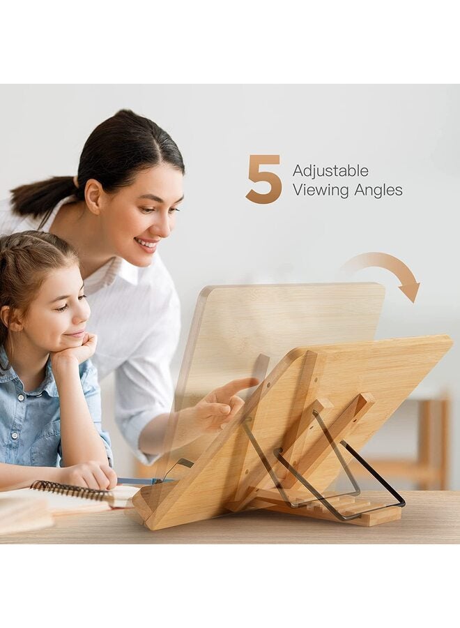 Bamboo Book Stand, Large Cookbook Holder Reading Book Holder with Adjustable Height - Image 5