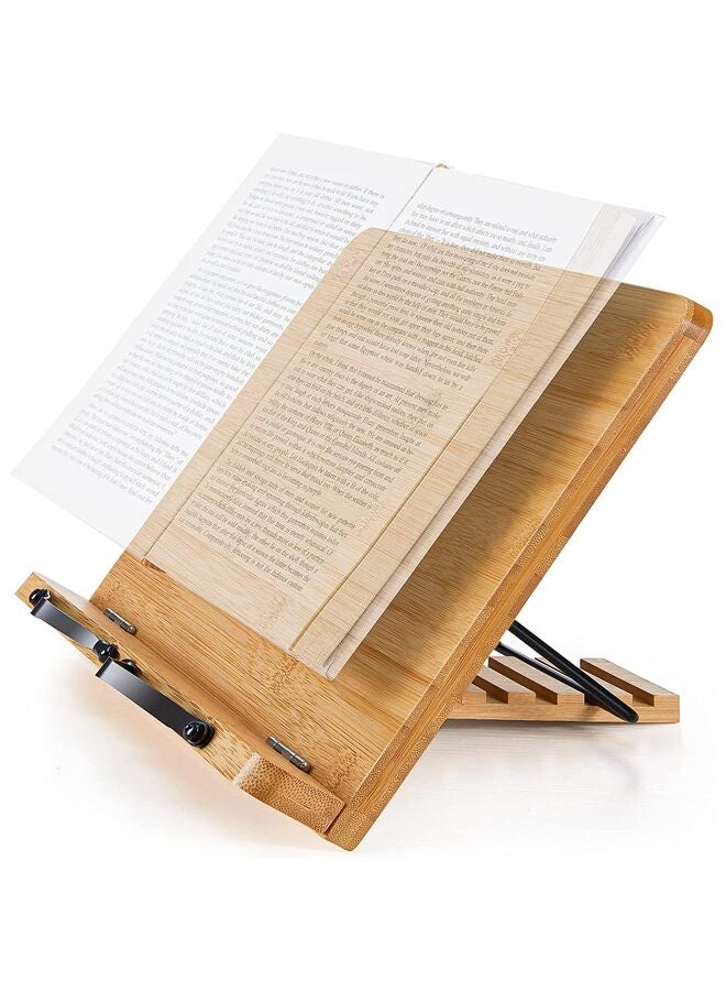 Bamboo Book Stand, Large Cookbook Holder Reading Book Holder with Adjustable Height - Image 2