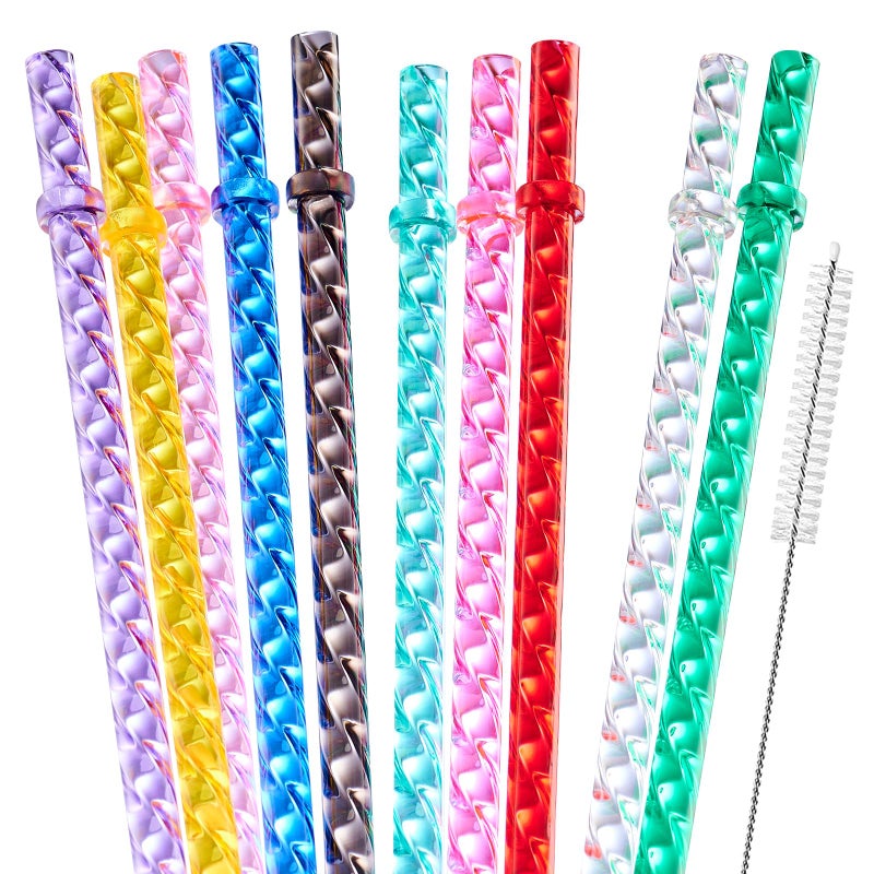 Cupoita 10 عبوة مصاصات دوارة لكوب ستاربكس قابلة لإعادة الاستخدام 11 بوصة بلاستيك صلب لامع بديل لمصاصات الشرب لكوب 16 أونصة 20 أونصة 30 أونصة ستانلي يتي مع فرشاة تنظيف