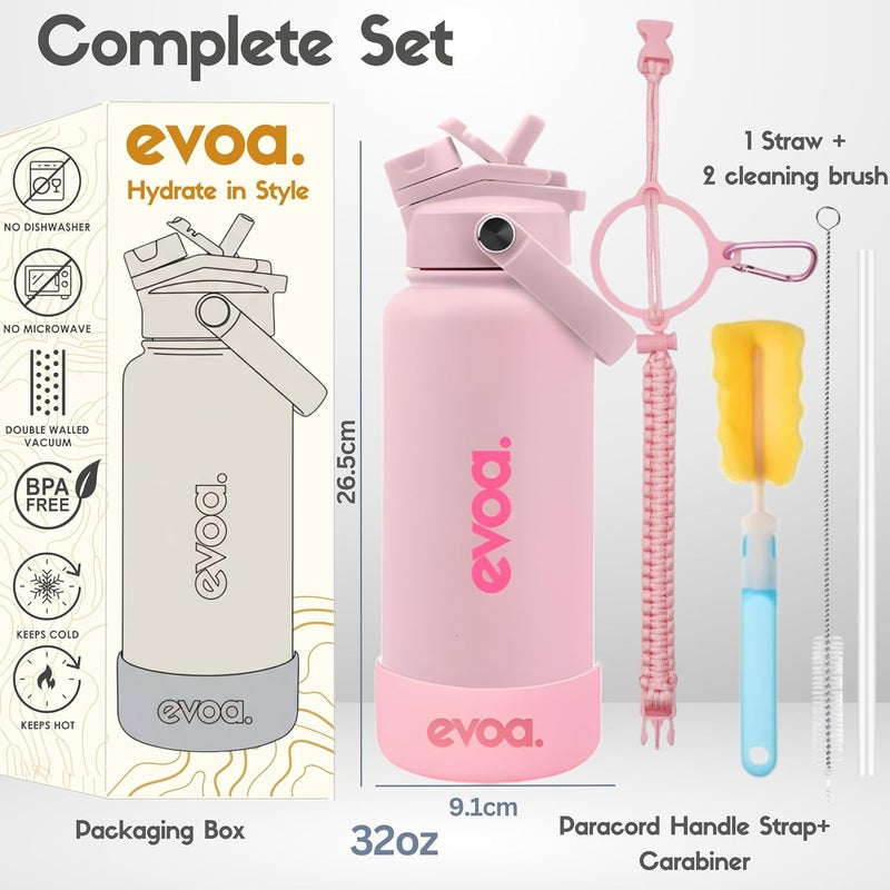 OCEANIC evoa. 1000ml Premium Insulated Double Wall Stainless Steel Water Bottle, 2-in-1 Lid with Straw & Spout, Leak-Proof, Keeps Drinks Cold or Hot, 32oz Water Bottle for Gym, Outdoor (Blush Pink) - Image 2