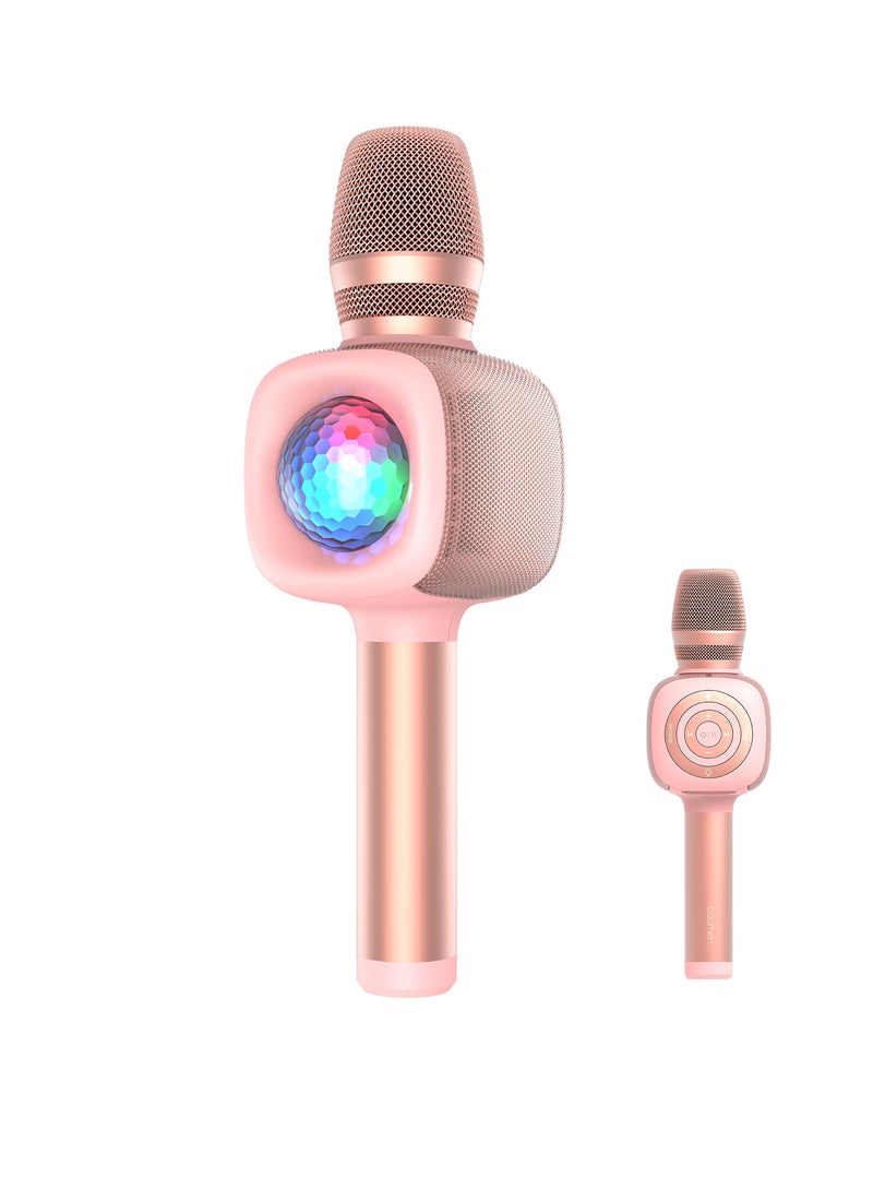 bopmen Wireless Bluetooth Kararoke Microphone, with Disco Ball Light, 4 Voice-Changing Modes, Handheld Mic Speaker, for Party/Adults/Kids, STAR 10 Pink - Image 1