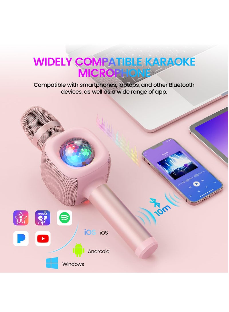 bopmen Wireless Bluetooth Kararoke Microphone, with Disco Ball Light, 4 Voice-Changing Modes, Handheld Mic Speaker, for Party/Adults/Kids, STAR 10 Pink - Image 4