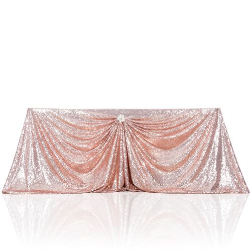 PartyDelight Sequin Tablecloth Rose Gold 90"x132" Rectangular Wedding Dinning Table Cloth - Image 1