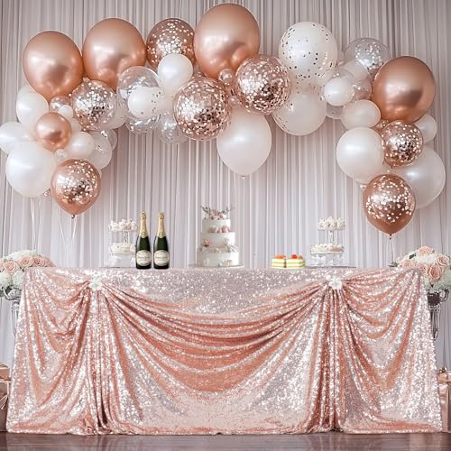PartyDelight Sequin Tablecloth Rose Gold 90"x132" Rectangular Wedding Dinning Table Cloth - Image 3