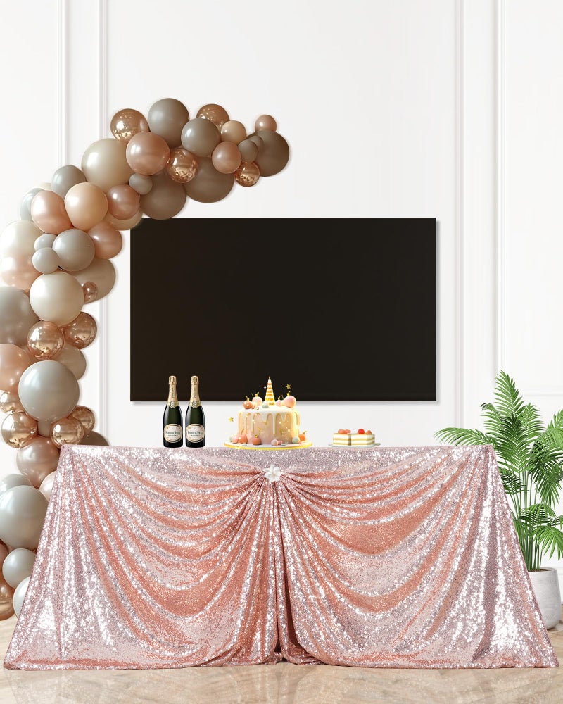 PartyDelight Sequin Tablecloth Rose Gold 90"x132" Rectangular Wedding Dinning Table Cloth - Image 2