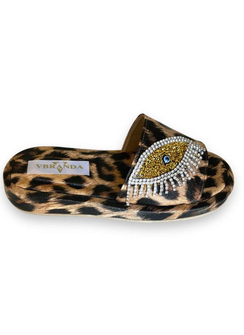 Vbranda - Leather flat slipper with accessory on the side-HAVAN - Image 1