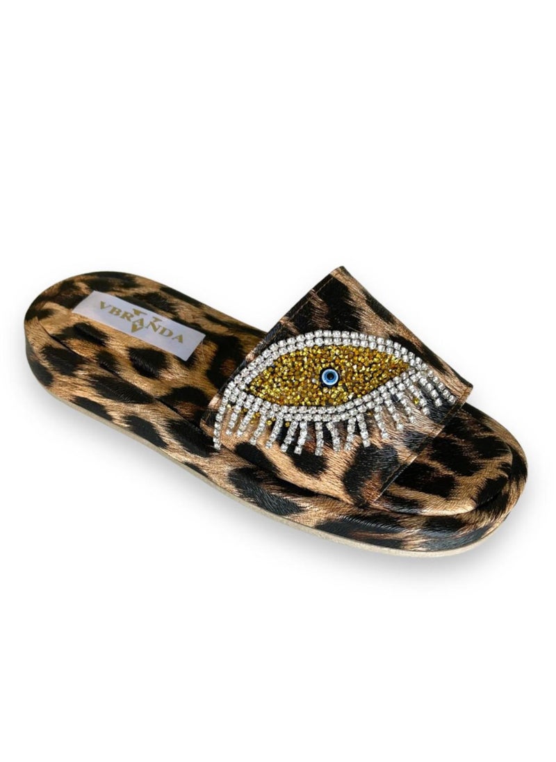 Vbranda - Leather flat slipper with accessory on the side-HAVAN - Image 1