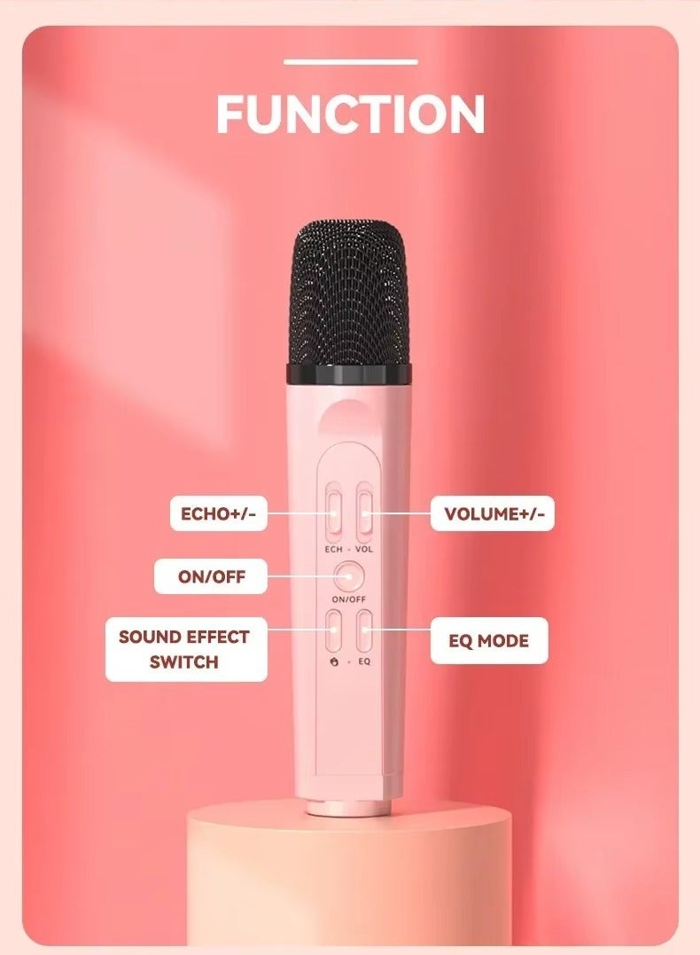 Portable Karaoke Machine for Adults u0026 Kids, 2 UHF Wireless Microphones, Bluetooth 5.0 PA Speaker System with 18 LED Patterns, Dynamic BASS Sound, 3000mAh Rechargeable Battery, Pink - Image 2