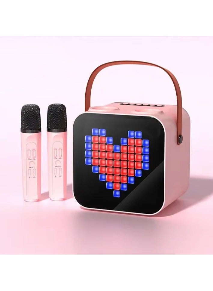 Portable Karaoke Machine for Adults u0026 Kids, 2 UHF Wireless Microphones, Bluetooth 5.0 PA Speaker System with 18 LED Patterns, Dynamic BASS Sound, 3000mAh Rechargeable Battery, Pink - Image 1