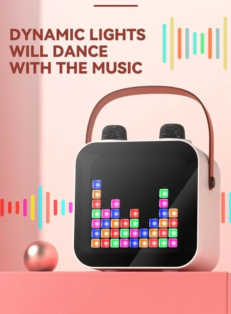 Portable Karaoke Machine for Adults u0026 Kids, 2 UHF Wireless Microphones, Bluetooth 5.0 PA Speaker System with 18 LED Patterns, Dynamic BASS Sound, 3000mAh Rechargeable Battery, Pink - Image 5