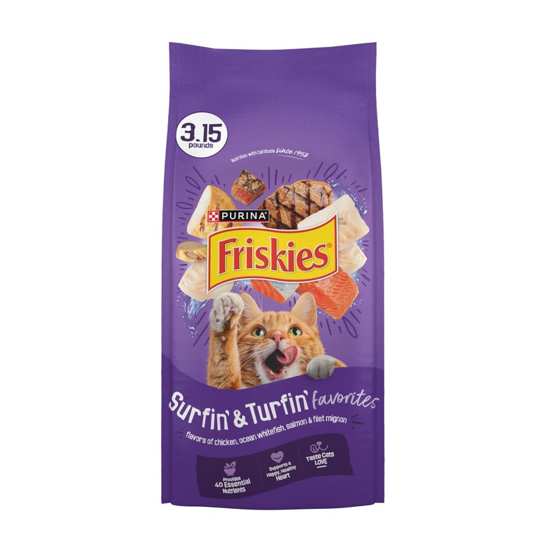 Friskies Purina Friskies Cat Food Surfin and Turfin Favorites Flavors of Chicken, Whitefish, Salmon and Filet Mignon - (Pack of 4) 3.15 lb. Bags - Image 1