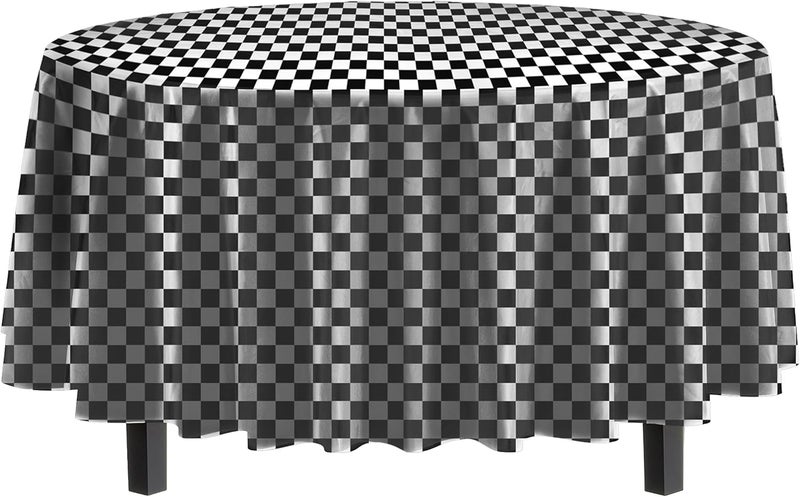 Exquisite Party Solids 12-Pack - Premium Plastic Tablecloth 84 Inch Round Table Cover - Checkered - Image 1