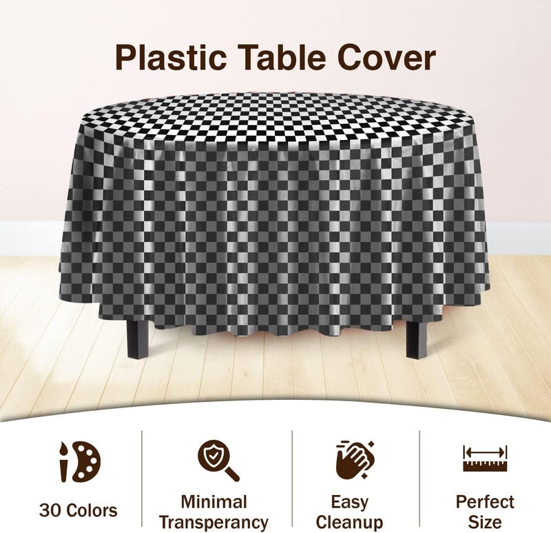 Exquisite Party Solids 12-Pack - Premium Plastic Tablecloth 84 Inch Round Table Cover - Checkered - Image 3