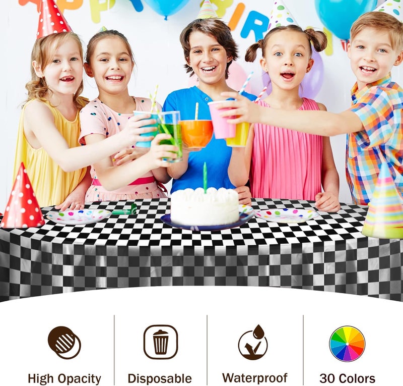 Exquisite Party Solids 12-Pack - Premium Plastic Tablecloth 84 Inch Round Table Cover - Checkered - Image 5