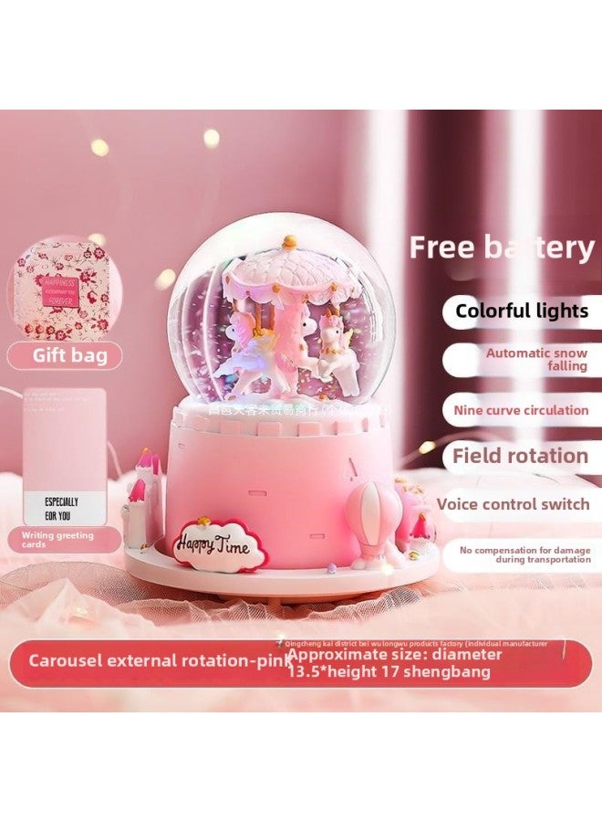Crystal Ball Music Music Music Box Girl Princess June 1 Children's Birthday Glass Ball Rotatable Trojan Horse Ornaments-Color:Extra Large—a Deer Flower—pink Deer 1 - Image 4