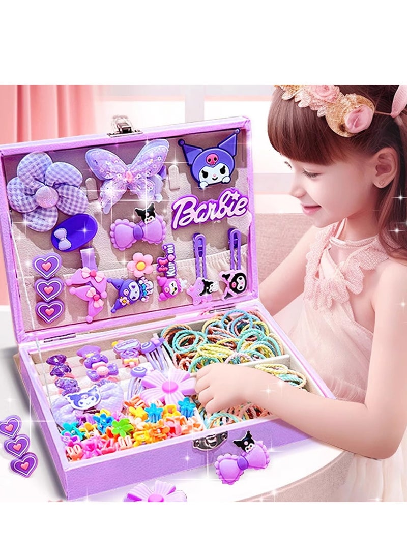 DURKU Girls Hair Accessory Set with Gift Box, Princess Dress Up Toys Deluxe Set, Assorted Colourful Hair Accessories Set for Kids, Gift Toys for Girls Kids Toddlers (Purple) - Image 1