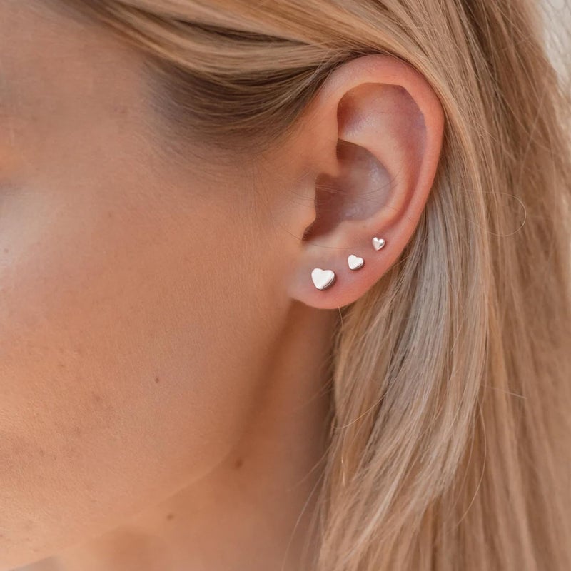 KRFY 3 Pairs Flat Back Stud Earrings 925 Sterling Silver Post Earrings for Women Tragus Conch Helix Cartilage Earrings for Women Heart Stud Earrings Silver - Image 4