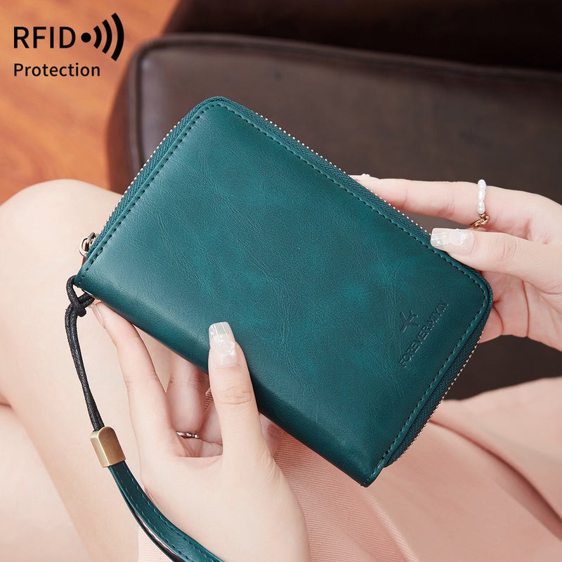 Multifunctional Solid Color PU Leather Wallet, RFID Blocking Design Portable Daily Storage Purse for Cards Cash Coin Business Use - Image 2