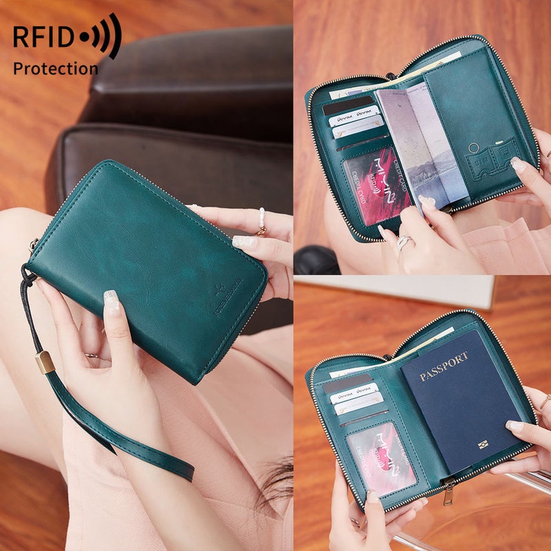 Multifunctional Solid Color PU Leather Wallet, RFID Blocking Design Portable Daily Storage Purse for Cards Cash Coin Business Use - Image 1