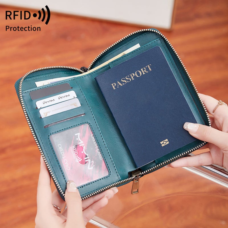 Multifunctional Solid Color PU Leather Wallet, RFID Blocking Design Portable Daily Storage Purse for Cards Cash Coin Business Use - Image 3