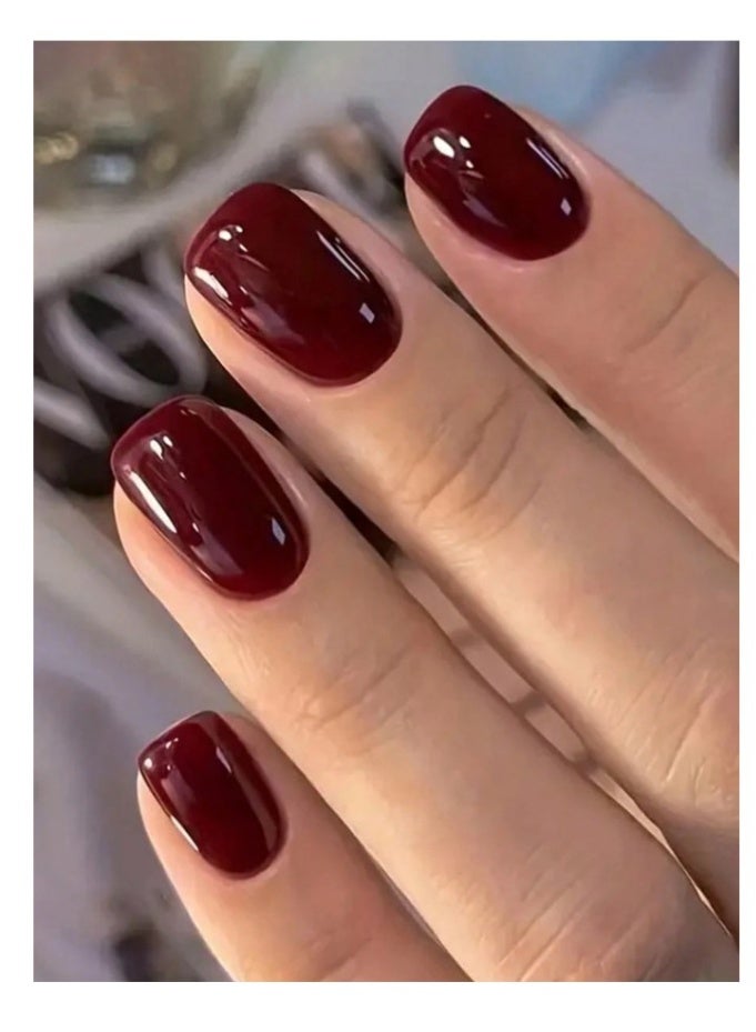 full coverage acrylic press on nails, 24-piece set in red, includes nail glue, adhesive tabs, and a nail file - Image 1