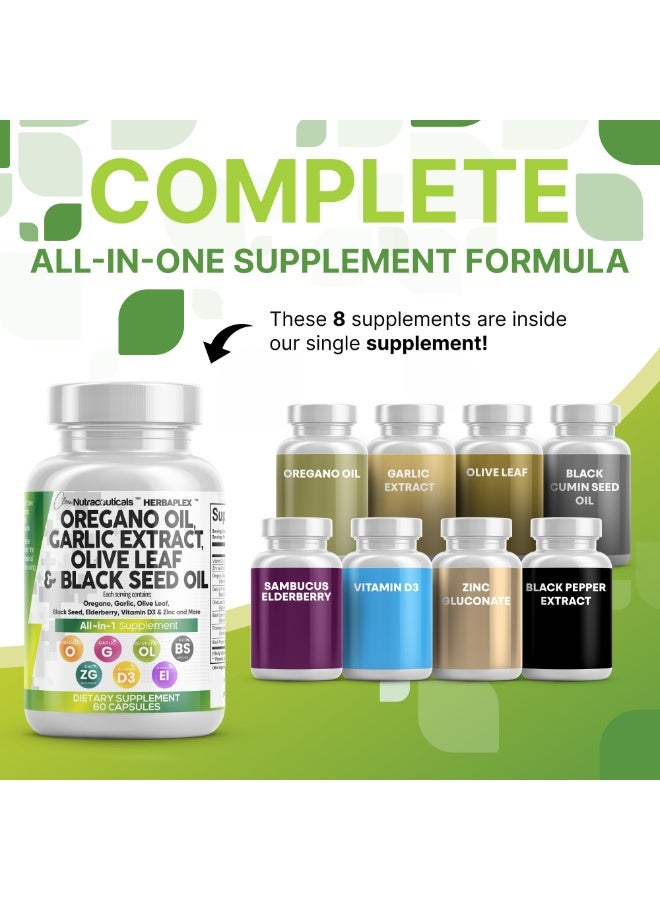 Clean Nutraceuticals Oregano Oil with Black Seed Oil Garlic Olive Leaf Extract - Oil of Oregano Capsules Immune Support Carvacrol & Thymoquinone Supplement for Women and Men + Elderberry Vitamin D3 & Zinc - Image 4