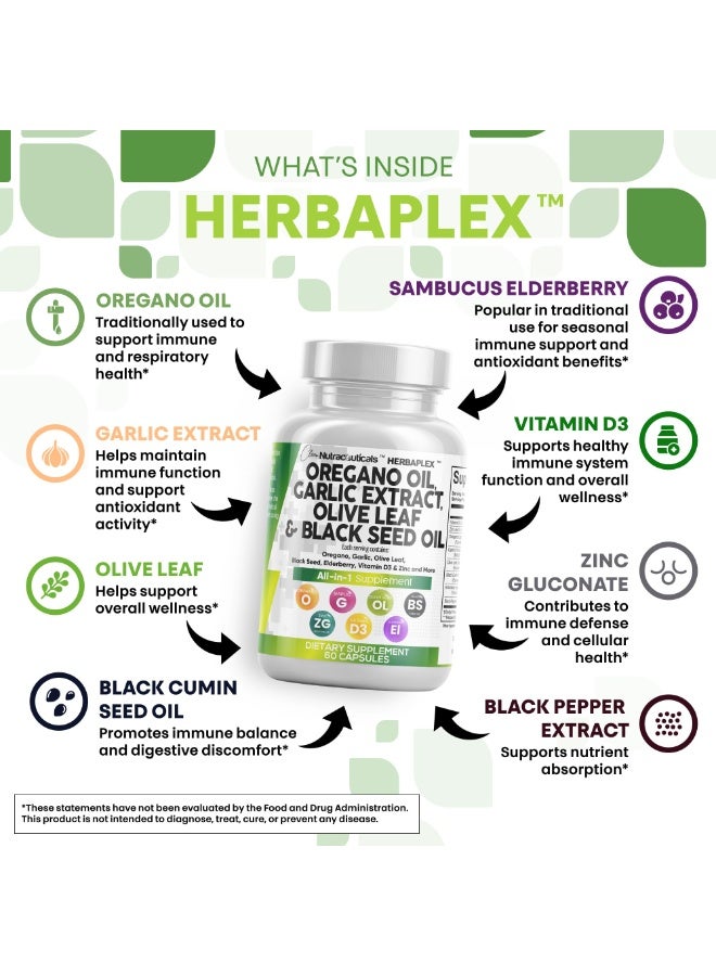 Clean Nutraceuticals Oregano Oil with Black Seed Oil Garlic Olive Leaf Extract - Oil of Oregano Capsules Immune Support Carvacrol & Thymoquinone Supplement for Women and Men + Elderberry Vitamin D3 & Zinc - Image 5