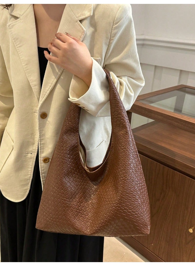 Shein Women Plain Color PU Leather Fashion Large Capacity Daily Shoulder Bag - Image 3
