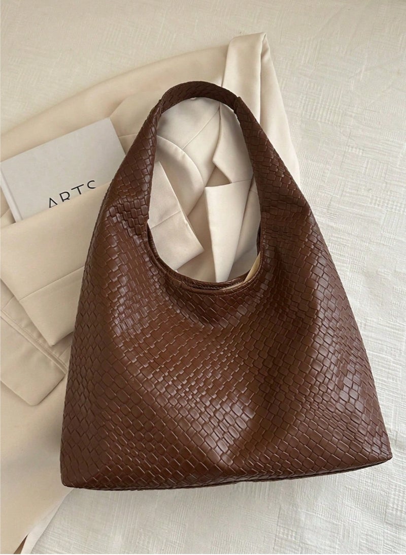 Shein Women Plain Color PU Leather Fashion Large Capacity Daily Shoulder Bag - Image 4