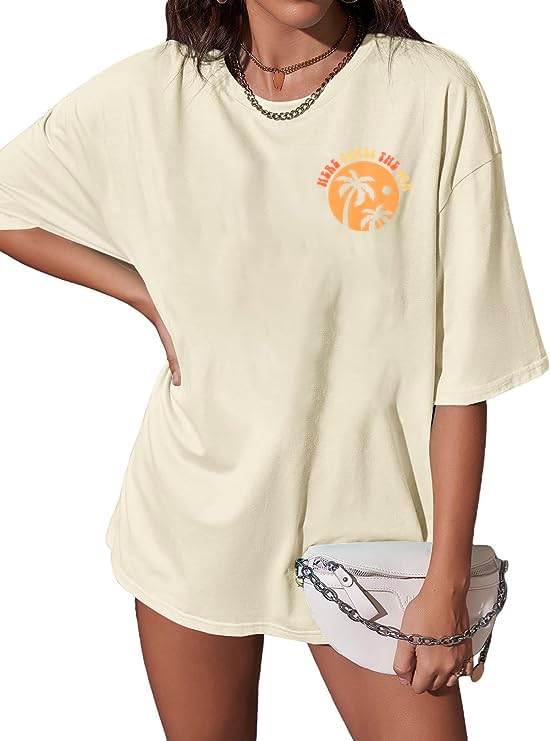 MYHALF Graphic Tees Women Oversized T-Shirts: Summer Hawaiian Beach Tops Shirts Hawaii Tropical Beachy Short Sleeve Outfit - Image 2