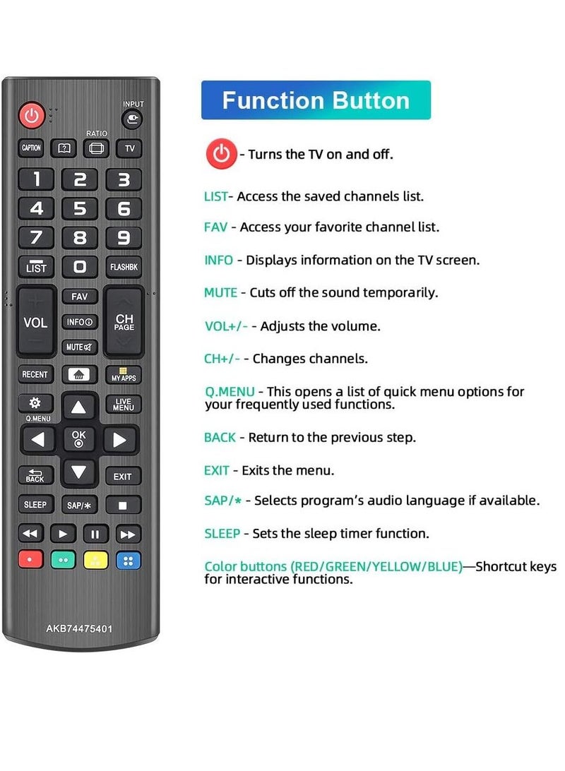 AKB74475401 Remote Control Compatible Replacement for LG TV 43LF5900 43UF6400 43UF6430 43UF6800 43UF6900 43UF7590 43UF7600 49LF5900 49UF6400 49UF6430 49UF6490 49UF6800 49UF6900 49UF759 - Image 5