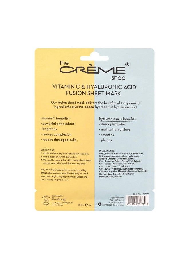 The Crème Shop - Vitamin C & Hyaluronic Acid Fusion Full Face Masks Korean Facial Skin Care And Moisturizer Hydrating Blackhead Remover Scar Cream Natural Beauty Essence 5 Sheets Set - Image 1