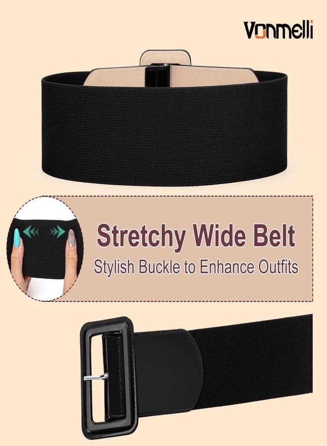 VONMELLI Stretchy Wide Women Belts Elastic Vinatge Black Belts for Women Fashion Ladies Waist Belt for Dress, M - Image 2