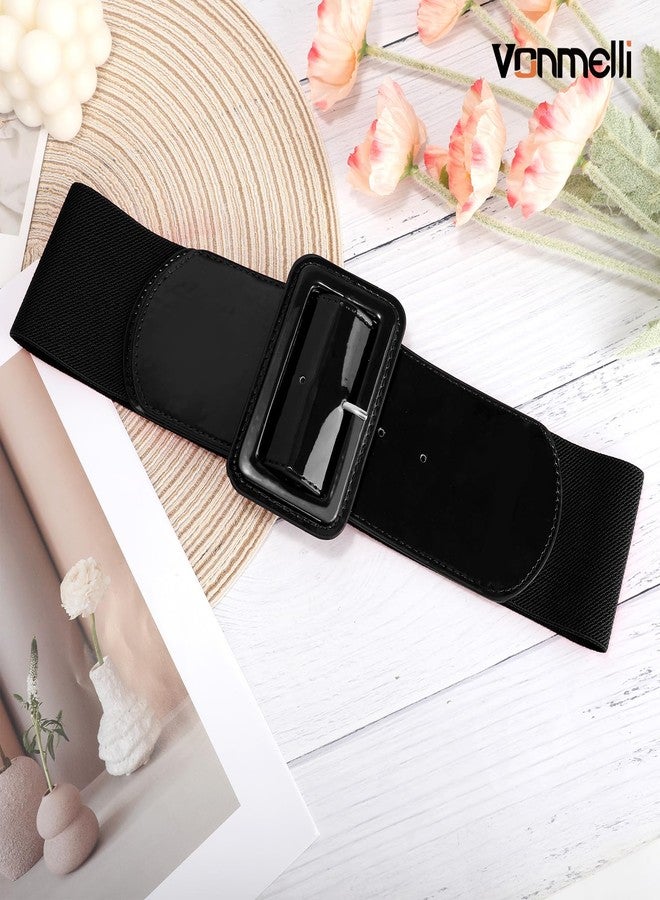 VONMELLI Stretchy Wide Women Belts Elastic Vinatge Black Belts for Women Fashion Ladies Waist Belt for Dress, M - Image 5