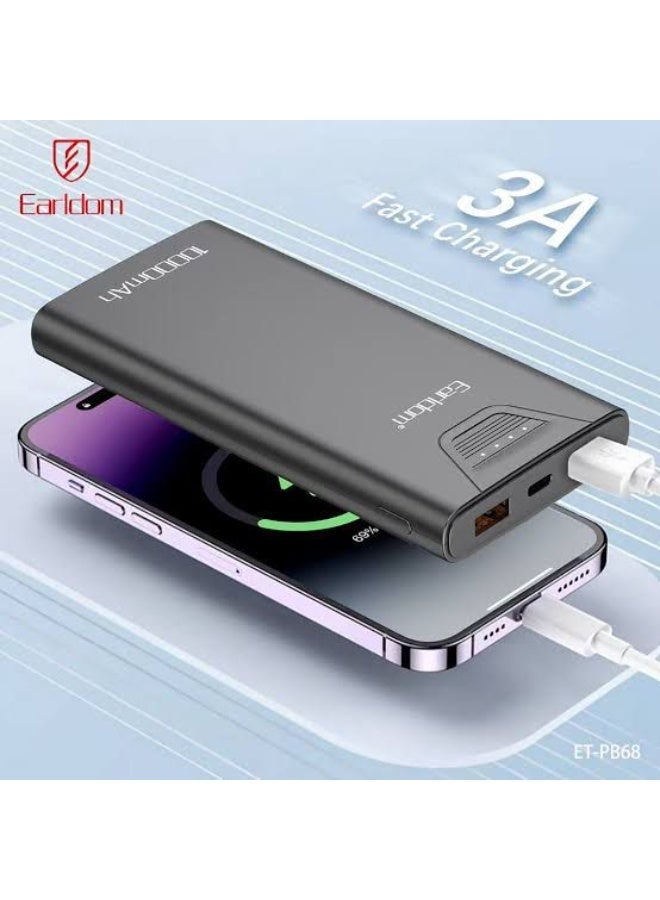 أيرلدوم باور بانك Earldom ET-PB68 سعة 10000 مللي أمبير، شاحن محمول بمنفذي USB وشاشة LED رقمية، بطارية خارجية للهواتف والأجهزة المتوافقة - Image 3